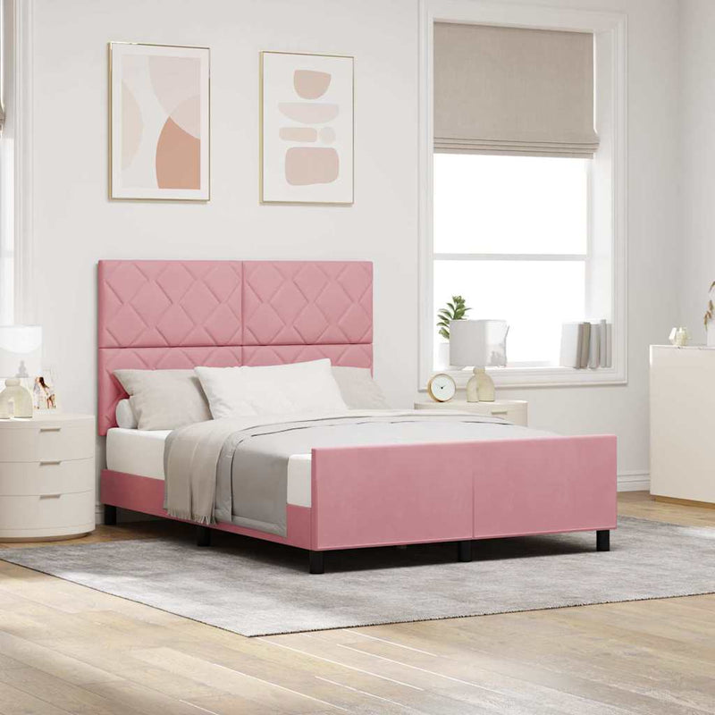 Pat cu arcuri cu headboard Roz 140 x 200 cm Catifea