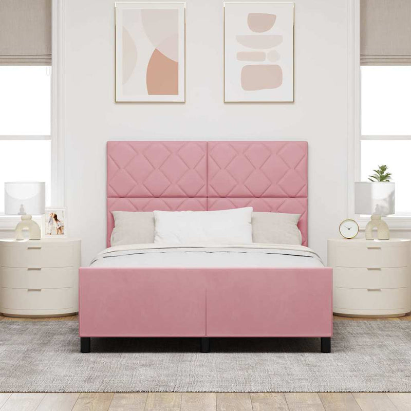 Pat cu arcuri cu headboard Roz 140 x 200 cm Catifea