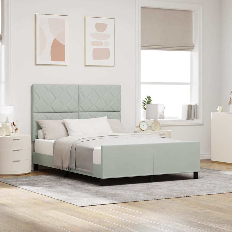 Pat cu arcuri cu headboard Gri deschis 160 x 200 cm Catifea