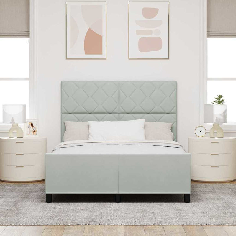 Pat cu arcuri cu headboard Gri deschis 160 x 200 cm Catifea