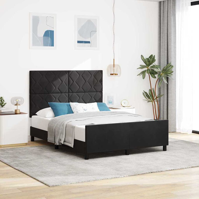 Pat cu arcuri cu headboard Negru 160 x 200 cm Catifea