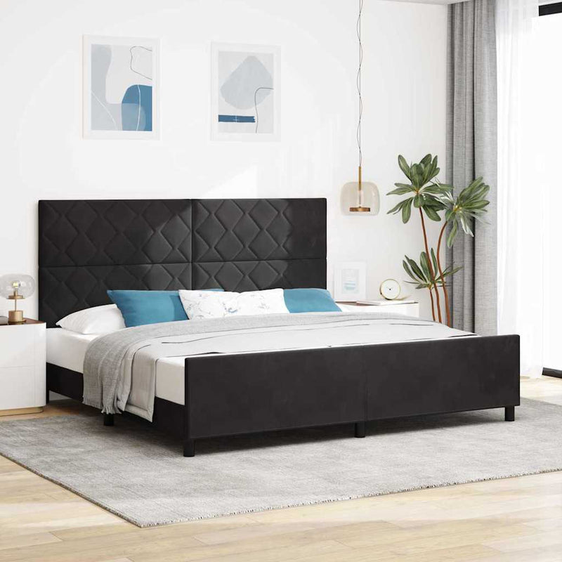 Pat cu arcuri cu headboard Negru 200 x 200 cm Catifea