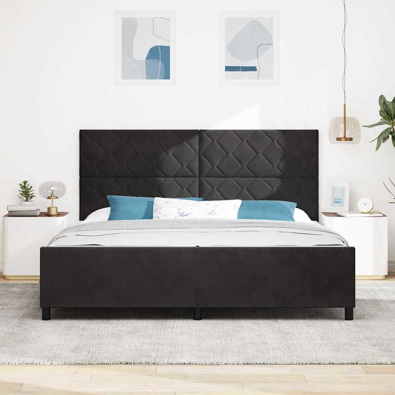 Pat cu arcuri cu headboard Negru 200 x 200 cm Catifea