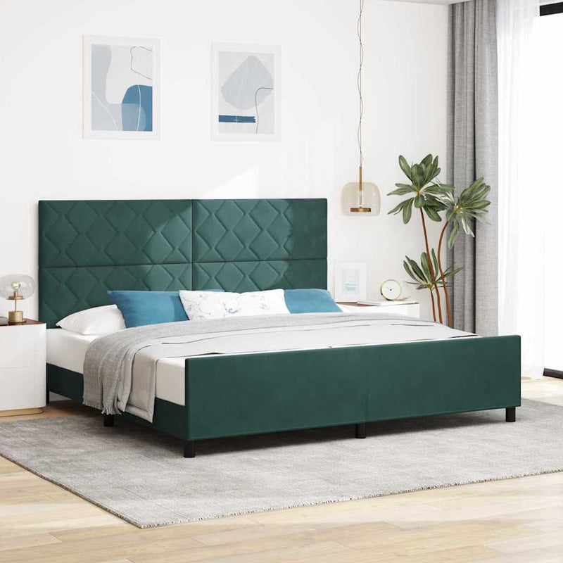 Pat cu arcuri cu headboard Verde închis 200 x 200 cm Catifea