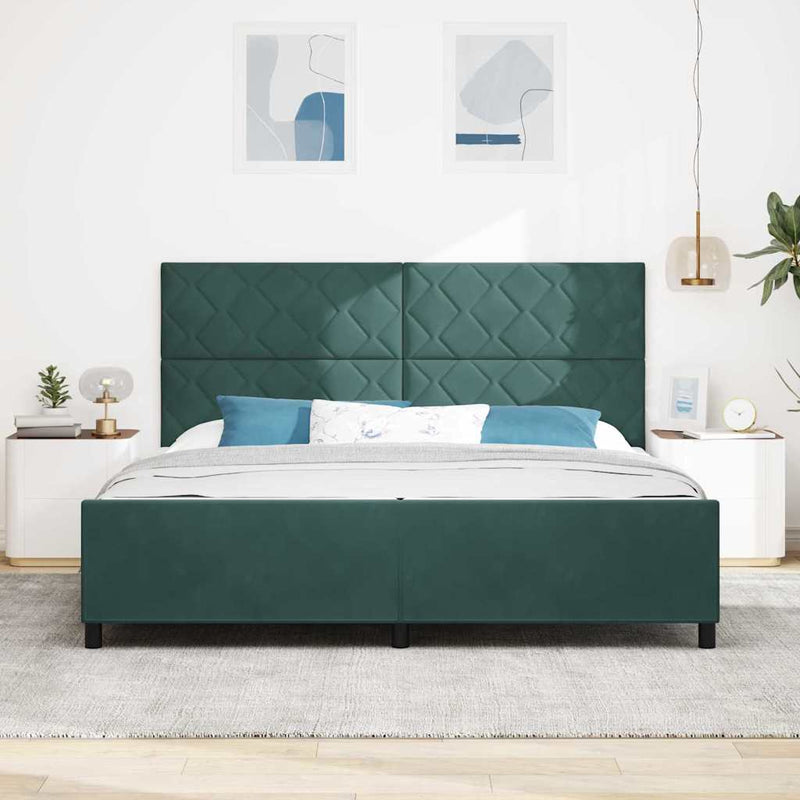 Pat cu arcuri cu headboard Verde închis 200 x 200 cm Catifea