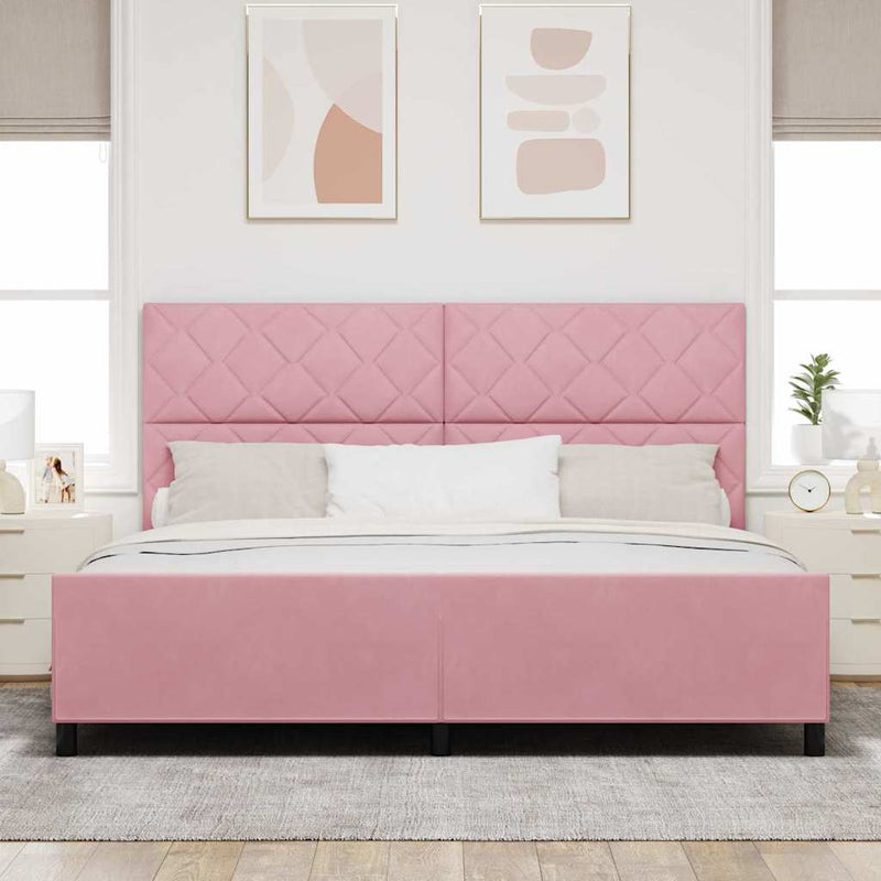 Pat cu arcuri cu headboard Roz 200 x 200 cm Catifea