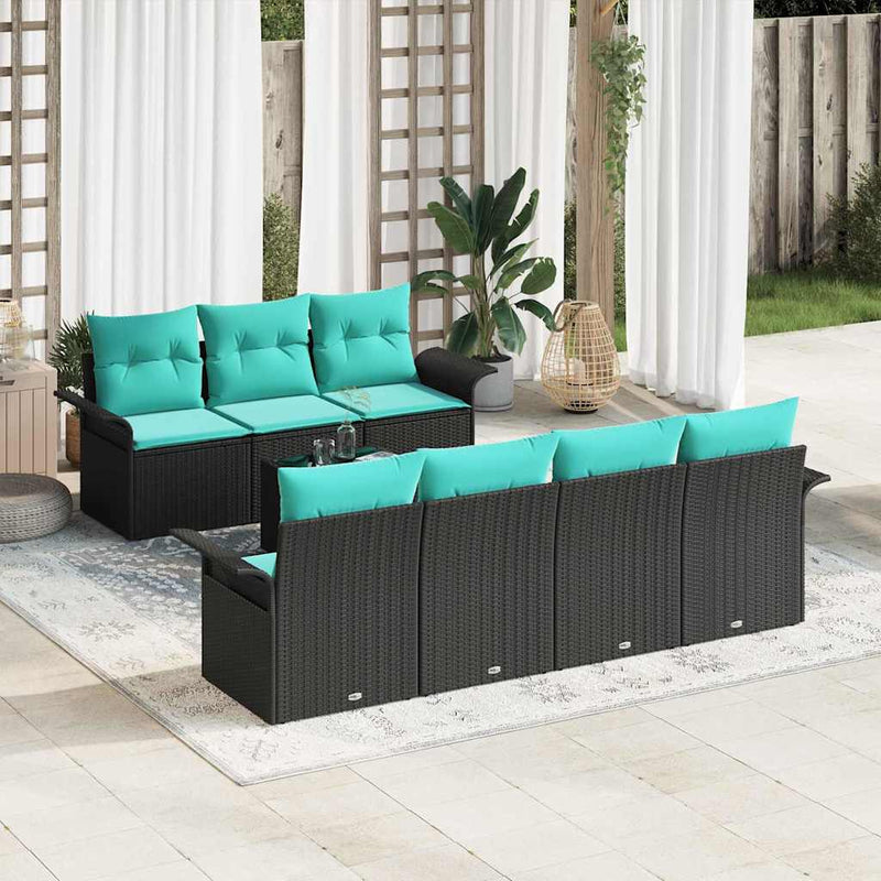 Set de canapele pentru grădină 8 buc. Negru și Turcoaz