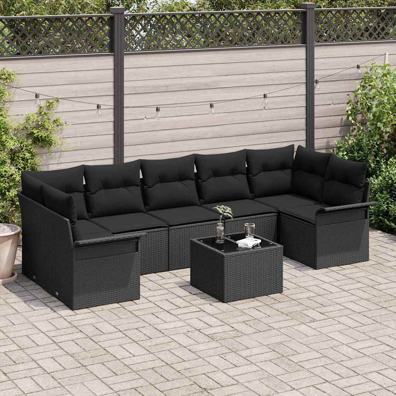 Set de canapele pentru grădină 8 buc. Negru poliratan