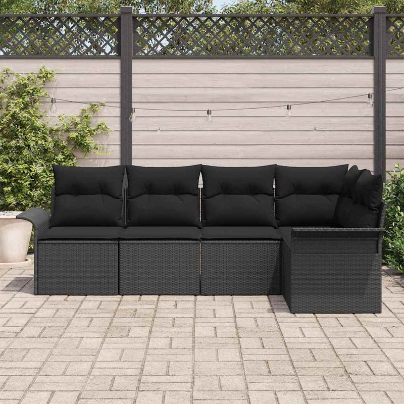 Set de canapele pentru grădină 5 buc. Negru poliratan
