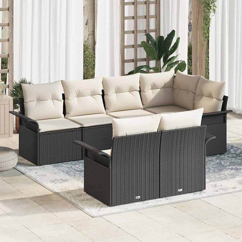 Set de canapele pentru grădină 7 buc. Negru Rattan poli