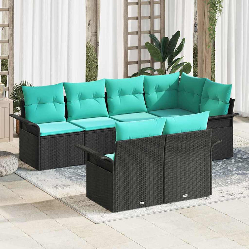 Set de canapele pentru grădină 7 buc. Negru Rattan poli