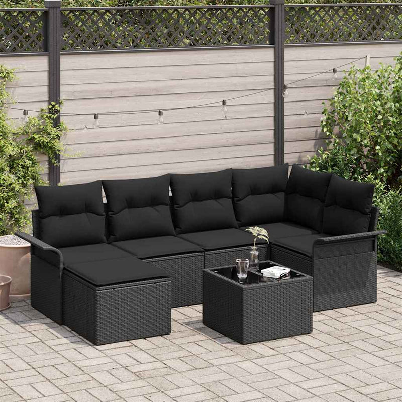 Set de canapele pentru grădină 7 buc. Negru poliratan