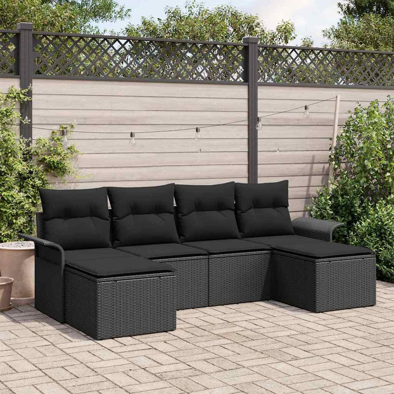 Set de canapele pentru grădină 6 buc. Negru poliratan