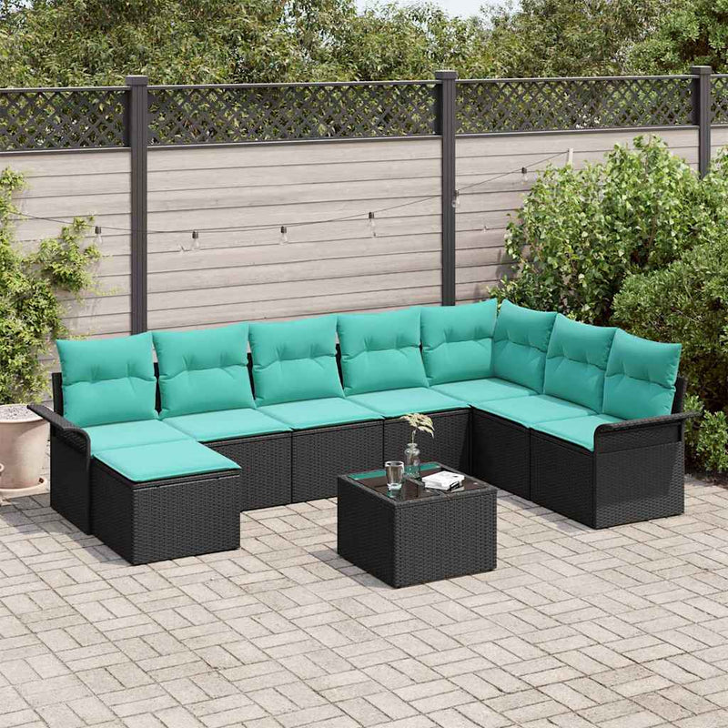 Set de canapele pentru grădină 9 buc. Negru Rattan poli