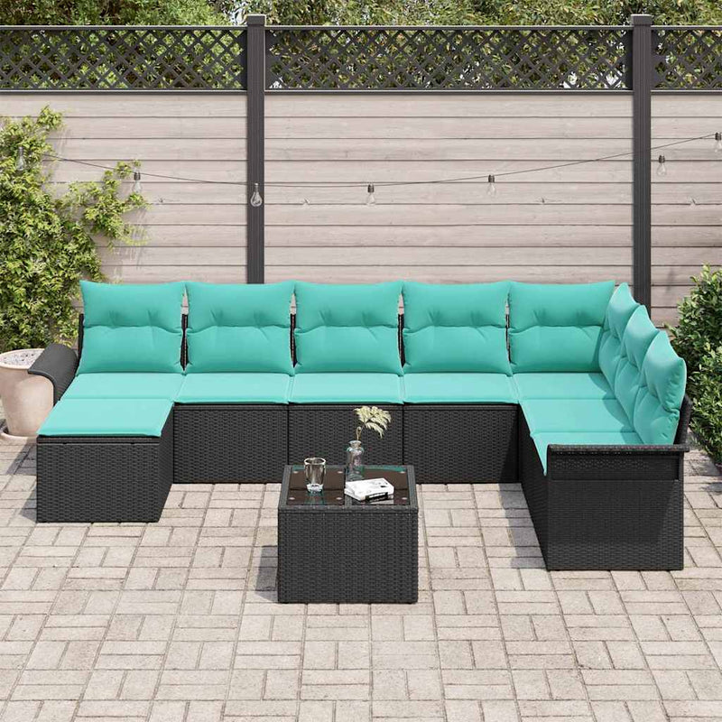 Set de canapele pentru grădină 9 buc. Negru Rattan poli