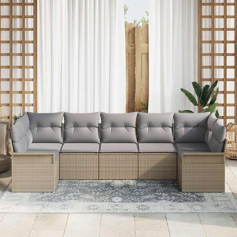 Set de canapele pentru grădină 7 buc. Bej Rattan poli