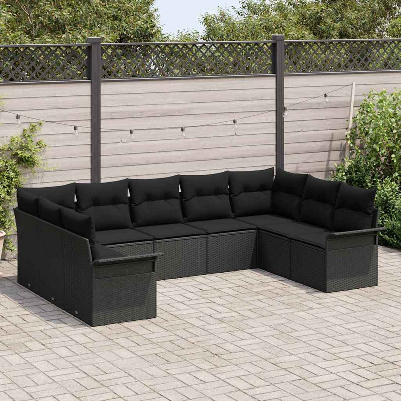 Set de canapele pentru grădină 9 buc. Negru poliratan