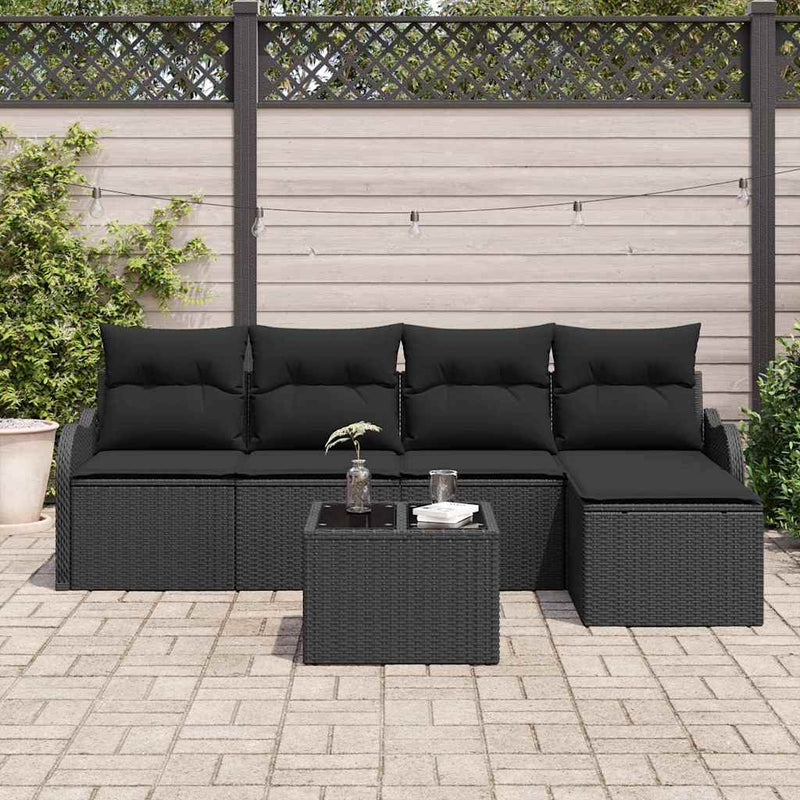 Set de canapele pentru grădină 6 buc. Negru poliratan