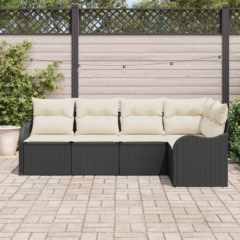 Set de canapele pentru grădină 5 buc. Negru poliratan