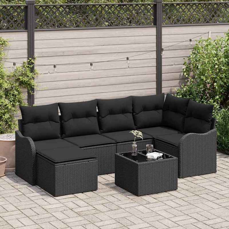 Set de canapele pentru grădină 7 buc. Negru poliratan