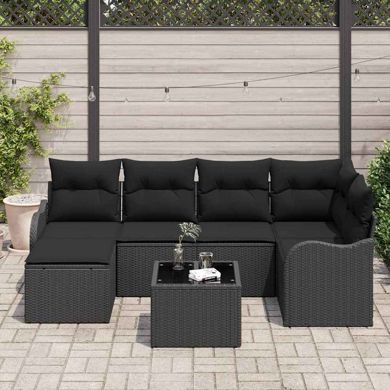 Set de canapele pentru grădină 7 buc. Negru poliratan