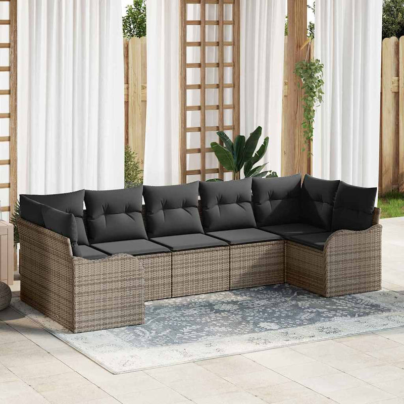 Set de canapele pentru grădină 7 buc. Gri Rattan poli