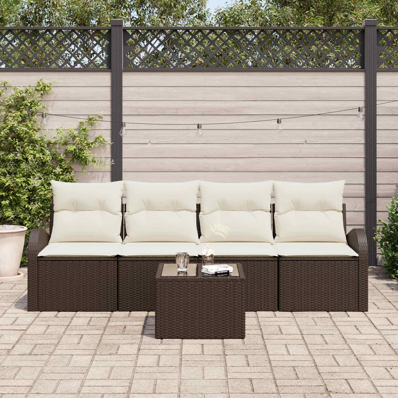 Set de canapele pentru grădină 5 pcs 4-Seater Maro și Crem