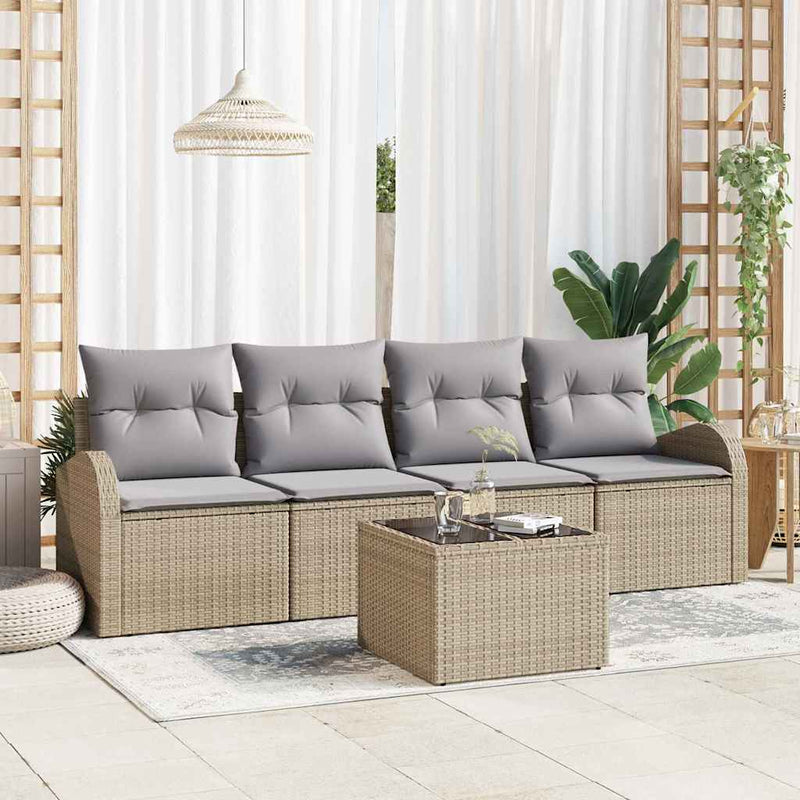 Set de canapele pentru grădină 5 pcs 4-Seater Bej și gri