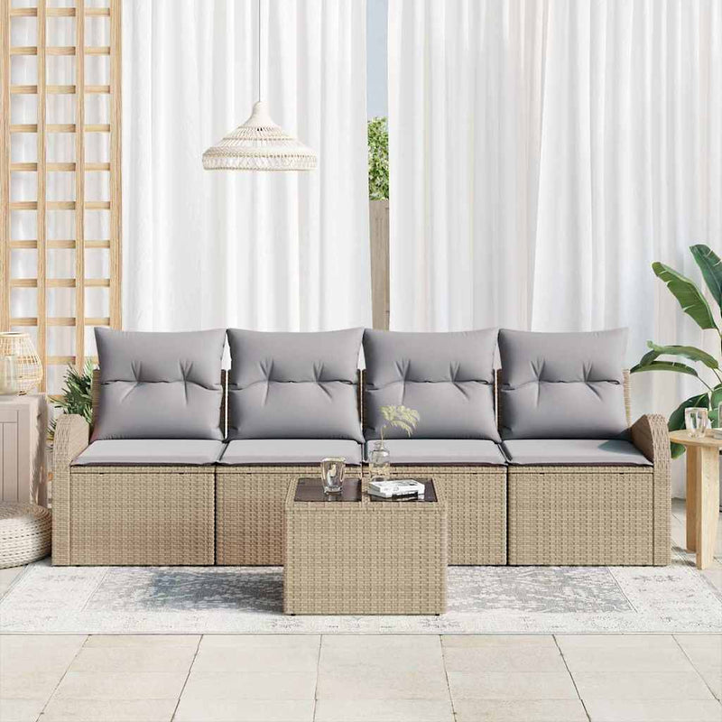 Set de canapele pentru grădină 5 pcs 4-Seater Bej și gri