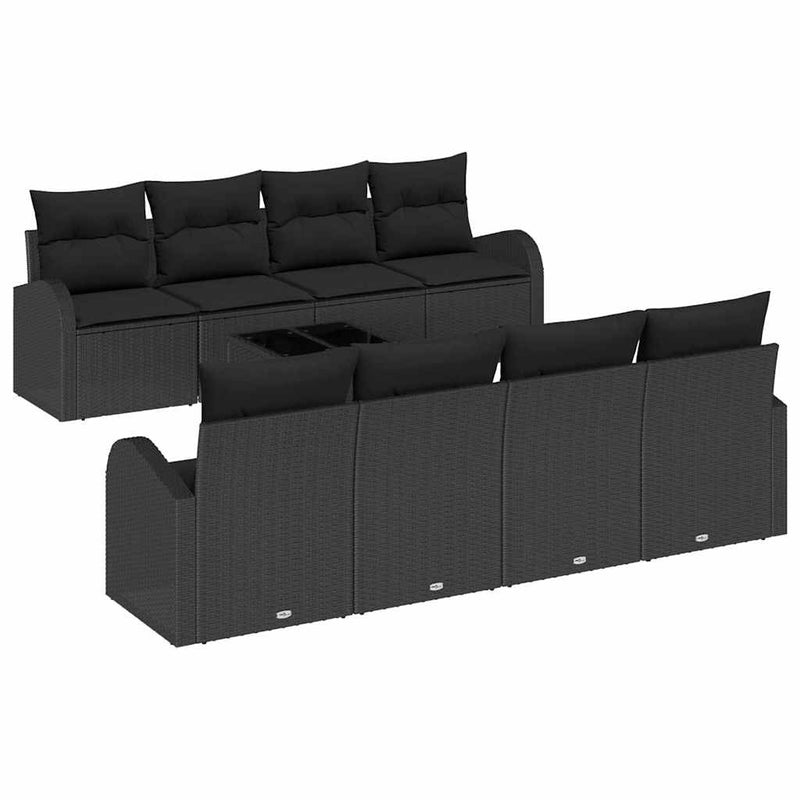 Set de canapele pentru grădină 9 buc. 8-Număr de locuri Negru