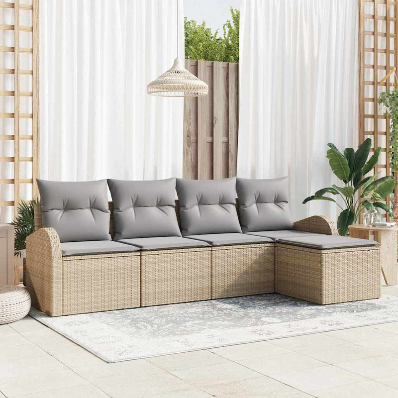 Set de canapea 5 buc. Beige și gri deschis poliratan