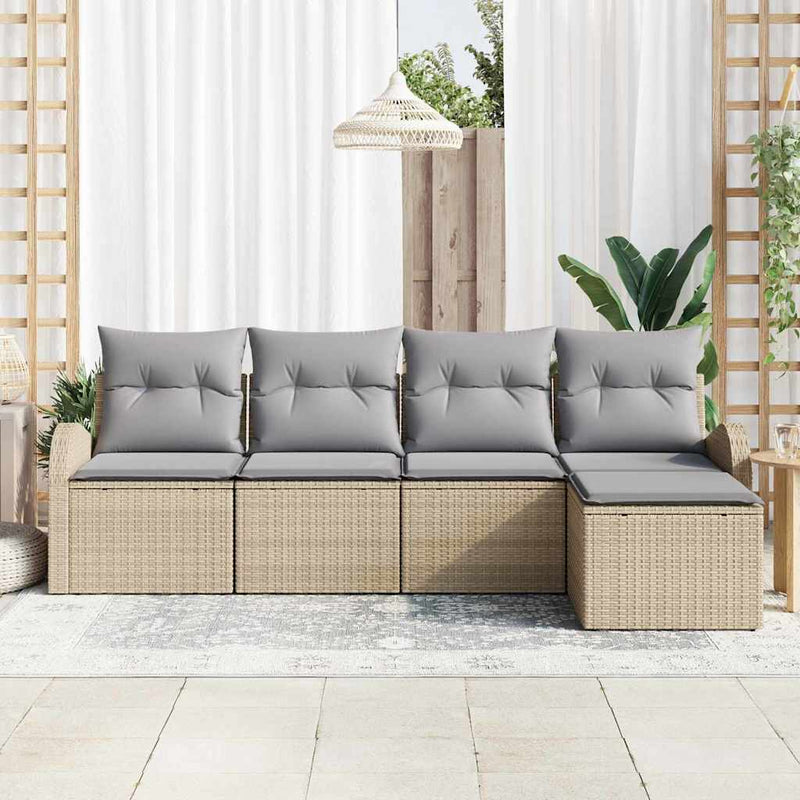 Set de canapea 5 buc. Beige și gri deschis poliratan
