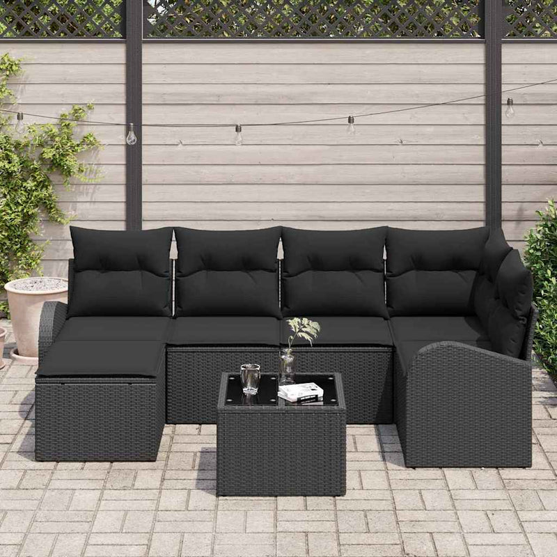 Set de canapea 7 buc. Negru poliratan
