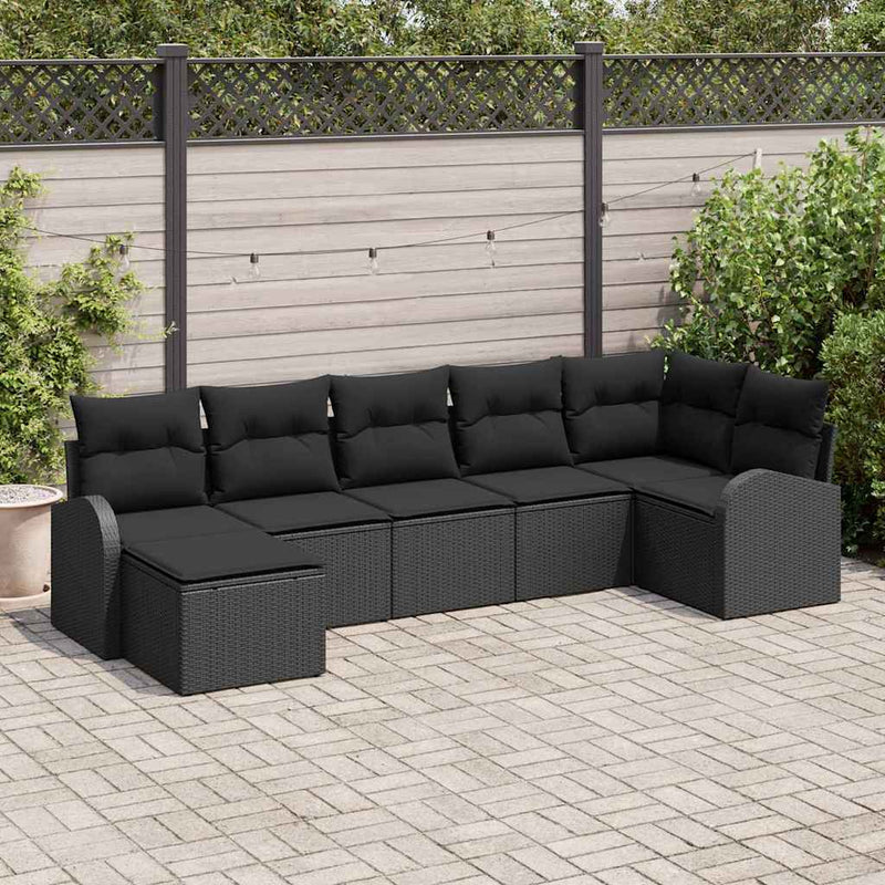 Set de canapea 7 buc. Negru poliratan