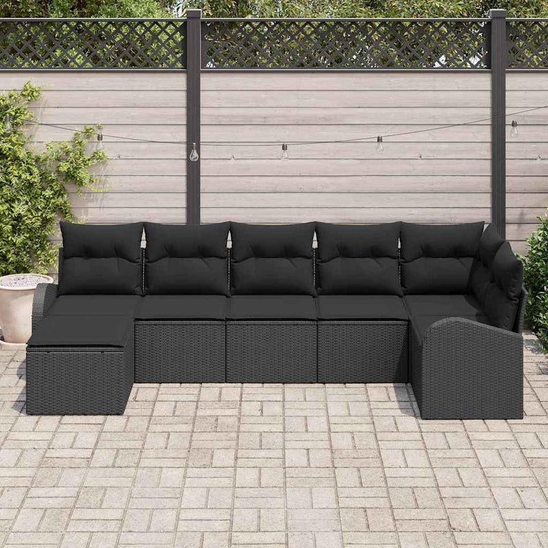 Set de canapea 7 buc. Negru poliratan