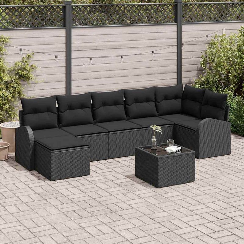 Set de canapea 8 buc. Negru poliratan