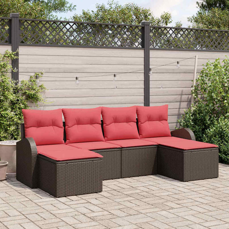 Set de canapea 6 buc. Maro și roșu poliratan