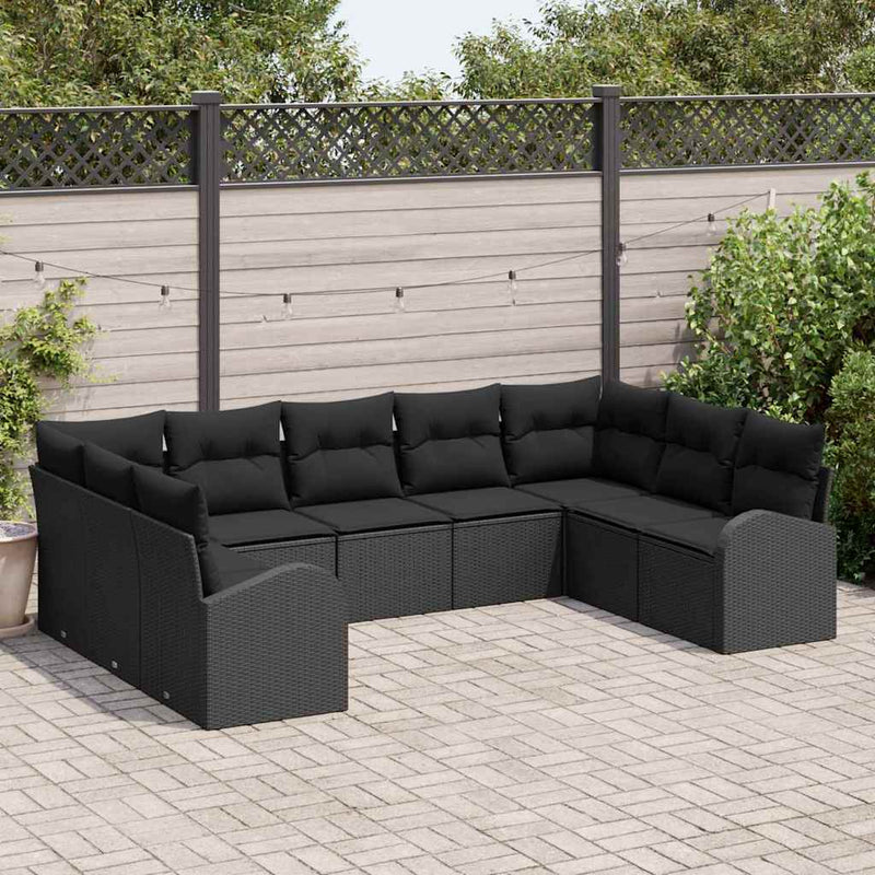 Set de canapele pentru grădină 9 buc. Negru poliratan