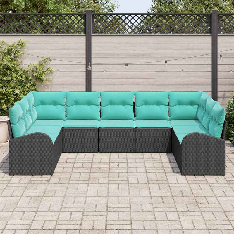 Set de canapele pentru grădină 9 buc. Negru și Turcoaz