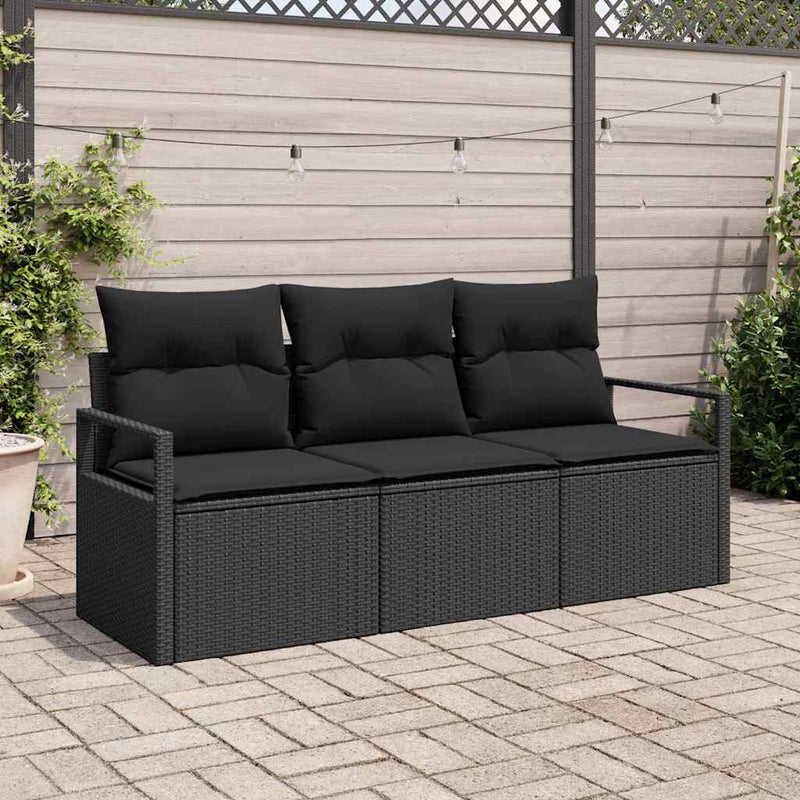 Set de canapele pentru grădină 3 buc. Negru poliratan