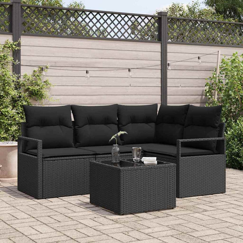 Set de canapea 5 buc. Negru poliratan