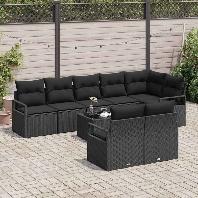 Set de canapele pentru grădină 9 buc. Negru poliratan