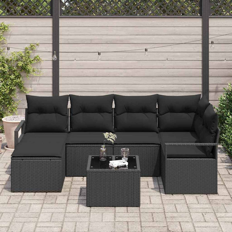 Set de canapea 7 buc. Negru poliratan
