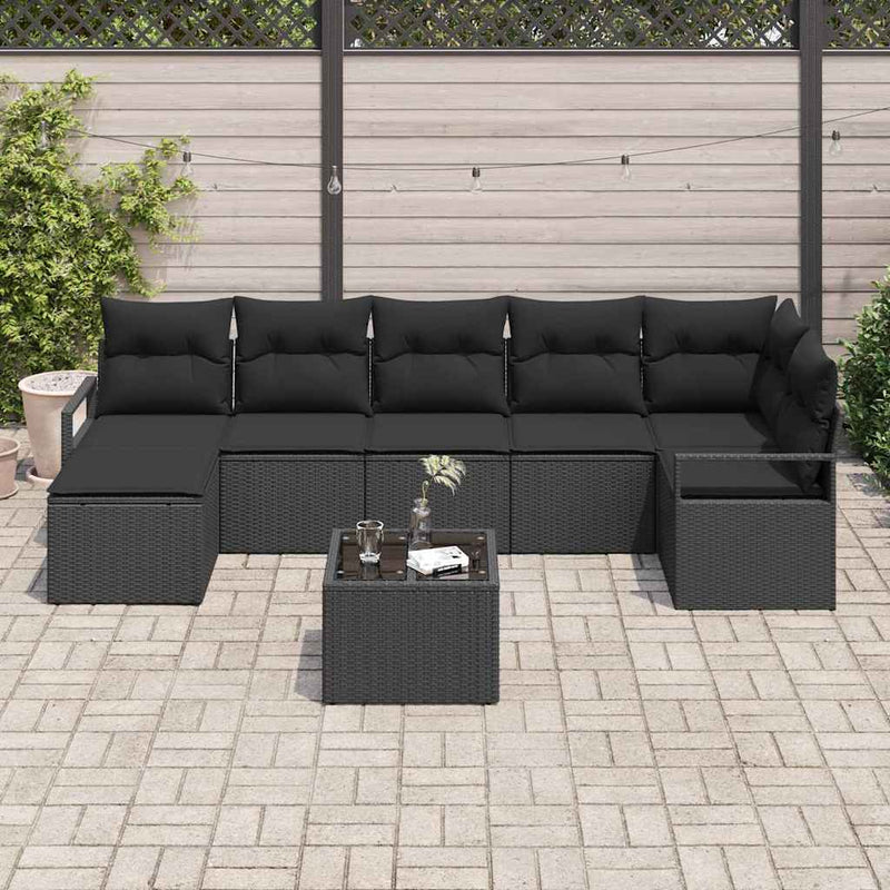 Set de canapea 8 buc. Negru poliratan