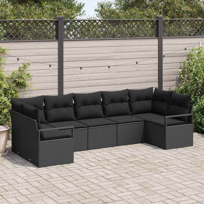 Set de canapele pentru grădină 7 buc. Negru poliratan