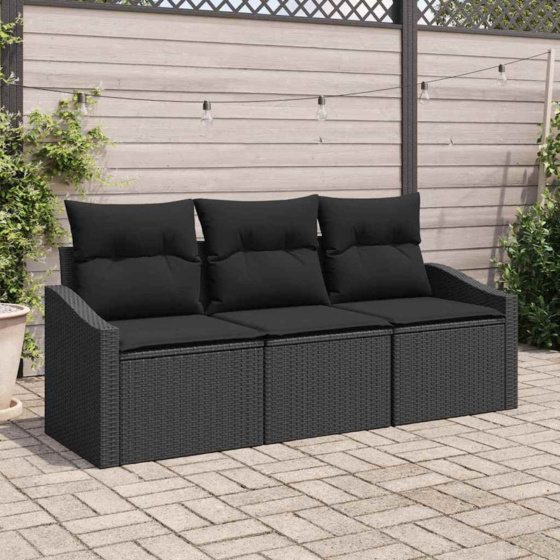 Set de canapele pentru grădină 3 buc. Negru poliratan