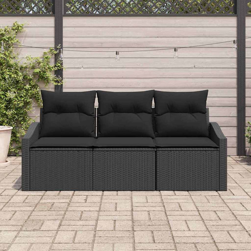 Set de canapele pentru grădină 3 buc. Negru poliratan