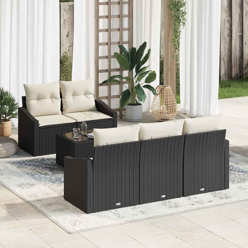 Set de canapea 6 buc. Negru și Crem poliratan