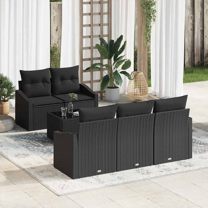 Set de canapea 6 buc. Negru poliratan