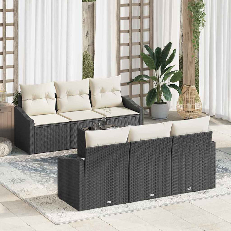 Set de canapea 7 buc. Negru și Crem poliratan
